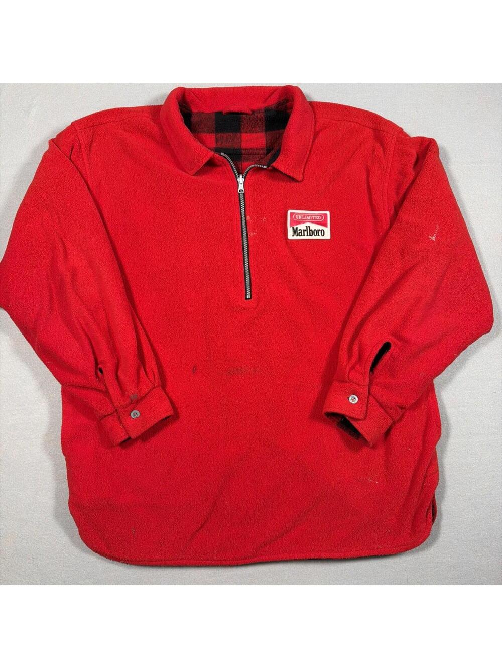 Vintage 90’s Marlboro Unlimited 1/4 Zip Reversible Fleece Pullover Men’s